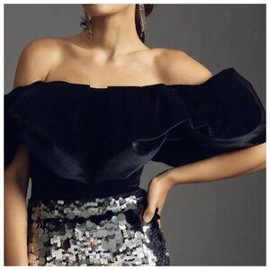 Anthropologie NWT Hutch Velvet Corset Top Women’s Size 0P Black Off Shoulder Zip